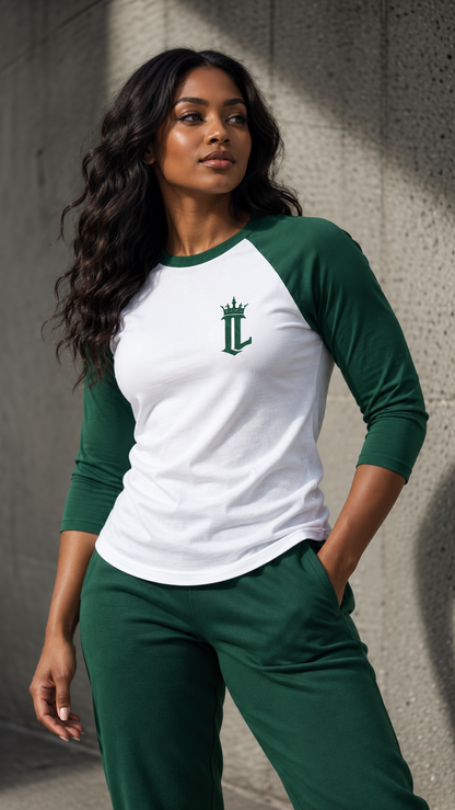 Women's model wearing the Ascension Baseball Tee by One Life Clothing — front view.