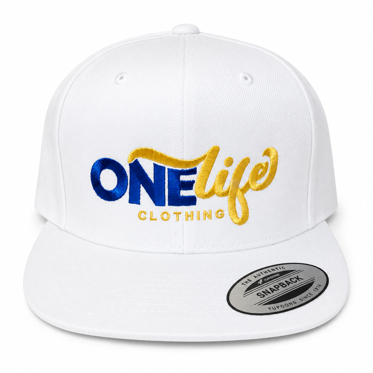 Championship Edition Snapback - white with blue and gold One Life embroidery