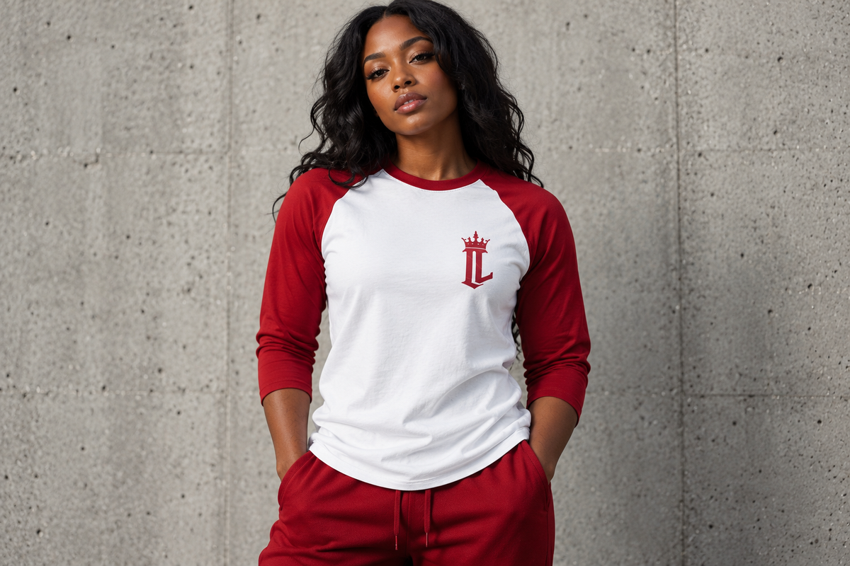 Women's model wearing Defining Moment Baseball Tee — front view