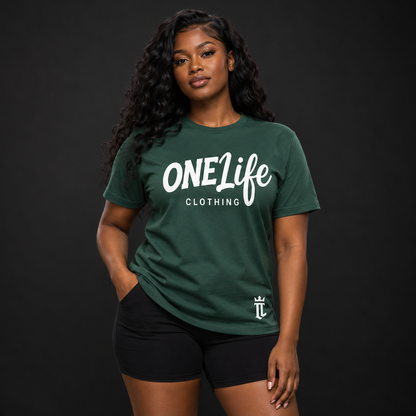 Women's model wearing Dynasty Tee — front view