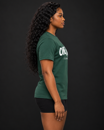 Women's model wearing Dynasty Tee — side view