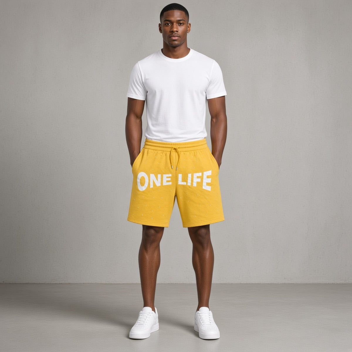 Lemon Pepper Shorts by One Life Clothing - model view