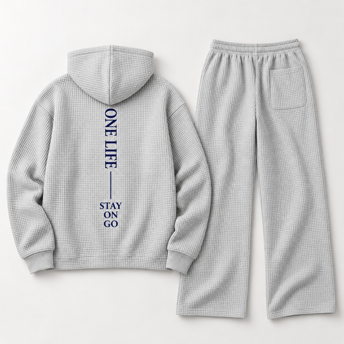Men's light gray ON GO waffle-knit quarter-zip set, back