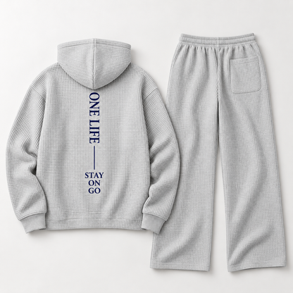 Men's light gray ON GO waffle-knit quarter-zip set, back