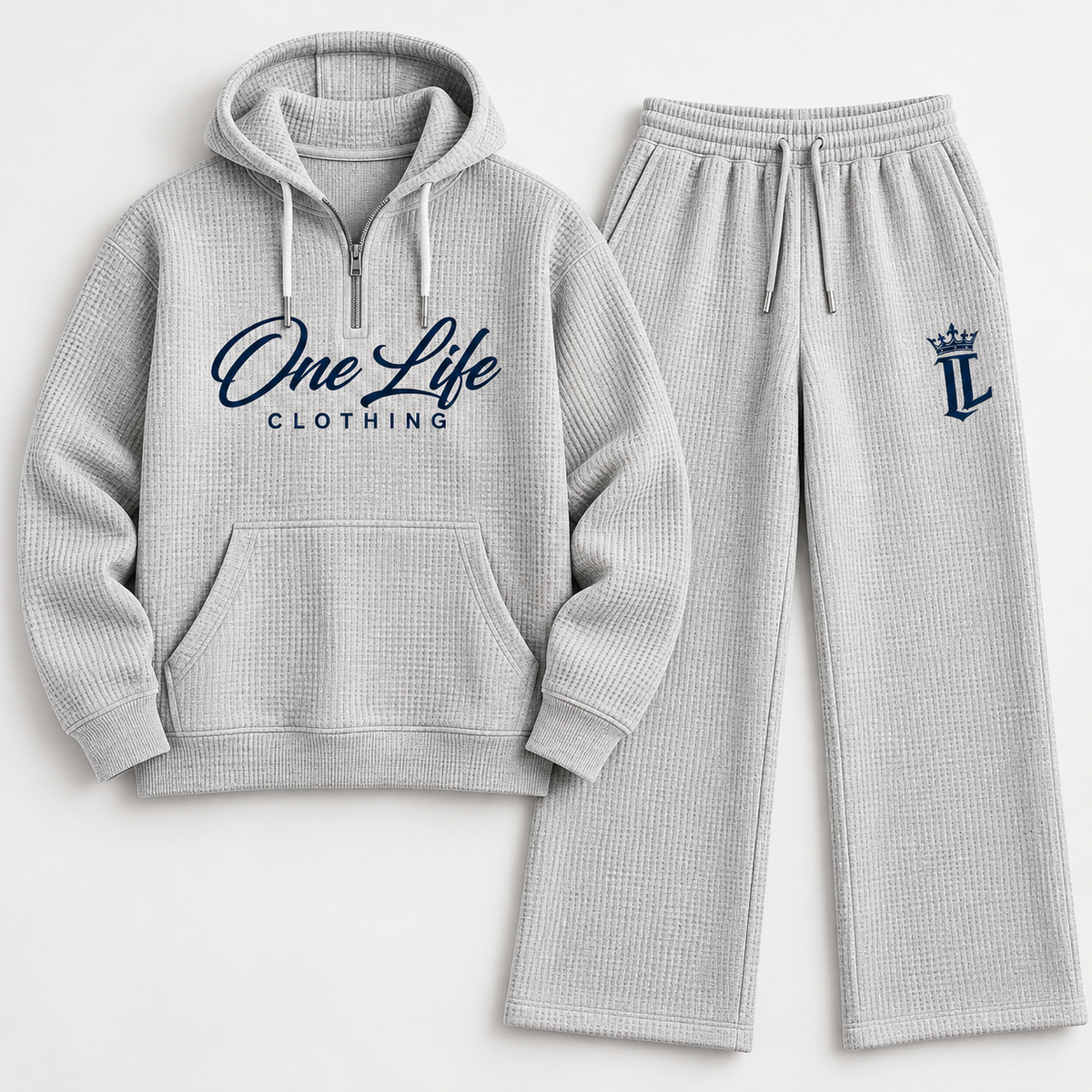 Men's light gray ON GO waffle-knit quarter-zip set, front