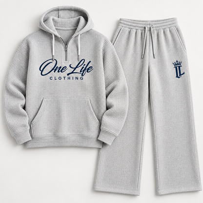 Men's light gray ON GO waffle-knit quarter-zip set, front