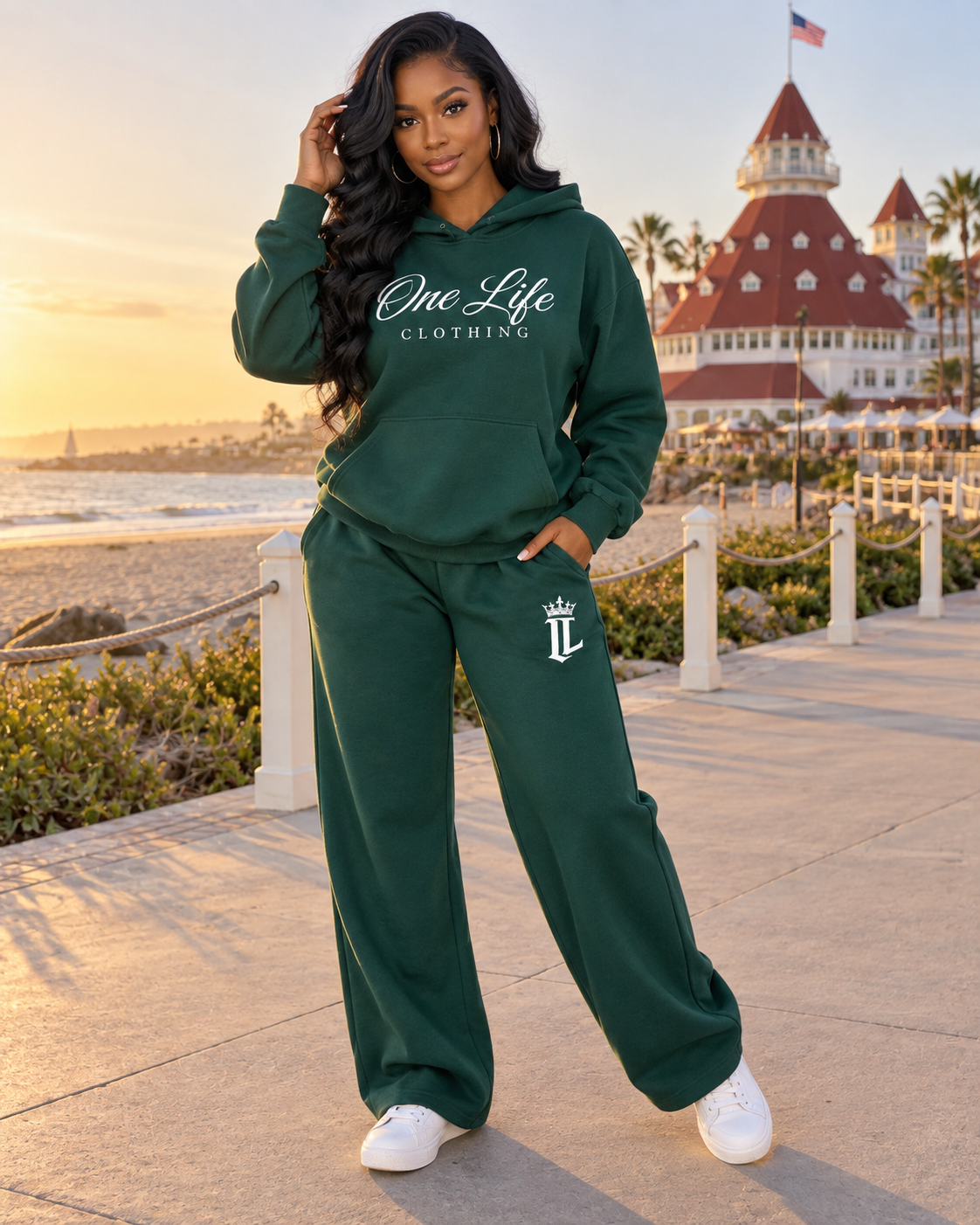 Women's green ON GO set styled in Coronado