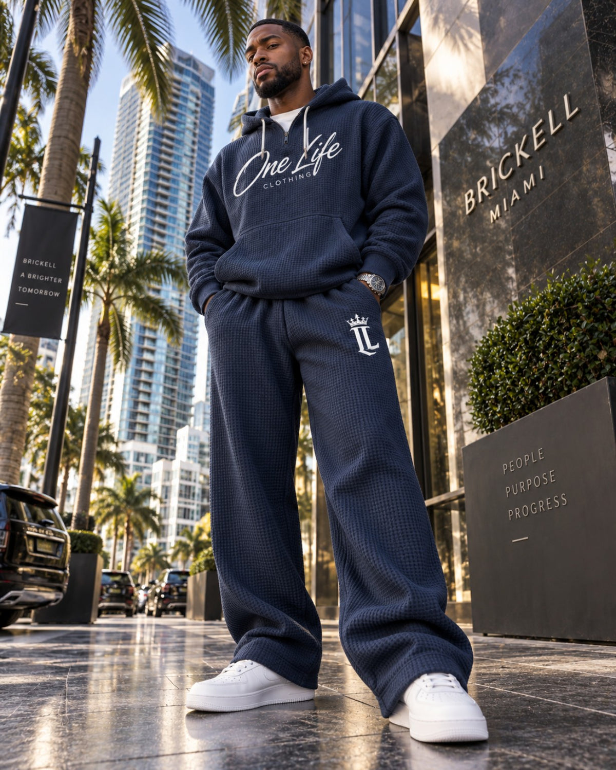 Male model wearing the Navy ON GO Set by One Life Clothing