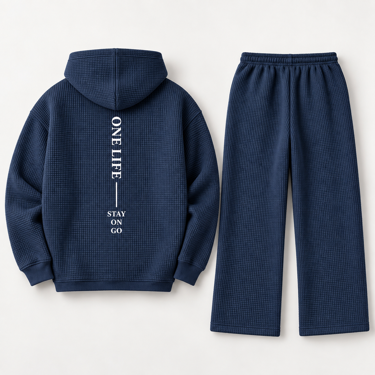 Men's navy ON GO waffle-knit quarter-zip set, back