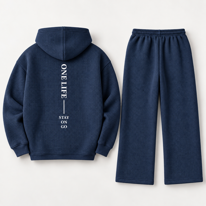 Men's navy ON GO waffle-knit quarter-zip set, back