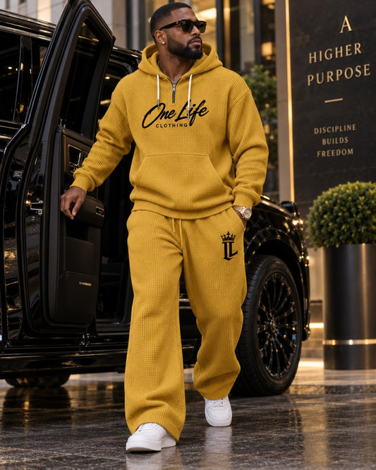 Male model wearing the Yellow ON GO Set by One Life Clothing