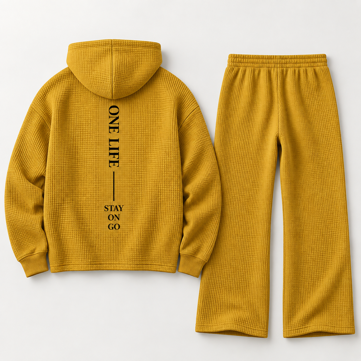 Men's yellow ON GO waffle-knit quarter-zip set, back
