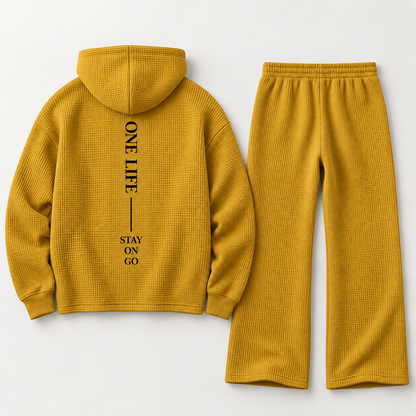 Men's yellow ON GO waffle-knit quarter-zip set, back