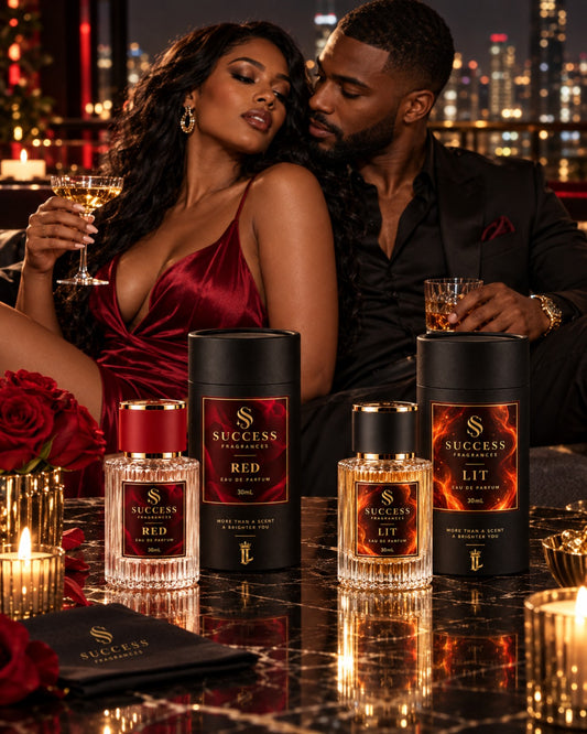 Success Red and Lit fragrances in an evening lifestyle setting